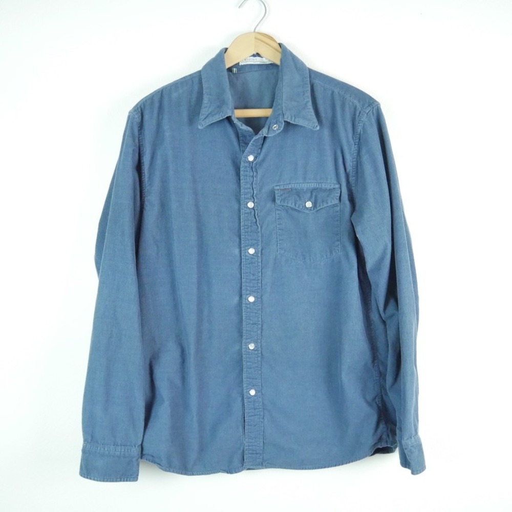 Criquet Mens Blue Corduroy Long Sleeve Pearl Snap Western Shirt Size M Austin TX